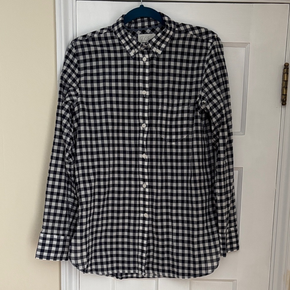 J. Crew Navy and White Gingham Shirt